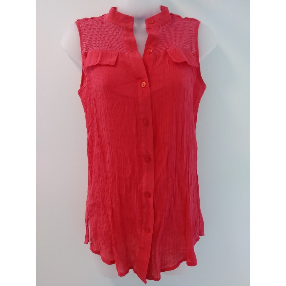 💲New Directions button up tank top fish net shoulders Small